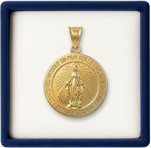 Cross+Crown Premium 14K Yellow Gold Virgin Mary Medal for Women & Men, Shiny Finish, Durable Double-Bonded 14K Yellow Gold Virgin Mary Pendant for Necklace, Women & Mens Gold Virgin Mary Medal, Handcrafted Religious Jewelry in the USA, 0.75" in Saudi Arabia