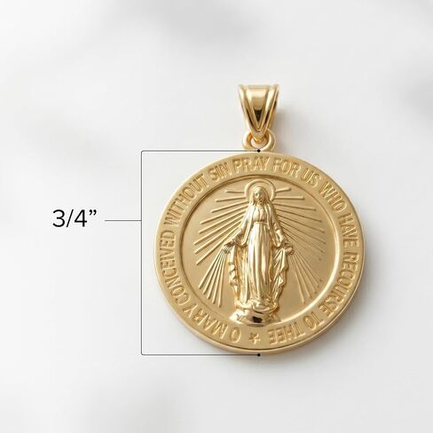 Cross+Crown Premium 14K Yellow Gold Virgin Mary Medal for Women & Men, Shiny Finish, Durable Double-Bonded 14K Yellow Gold Virgin Mary Pendant for Necklace, Women & Mens Gold Virgin Mary Medal, Handcrafted Religious Jewelry in the USA, 0.75" in Saudi Arabia