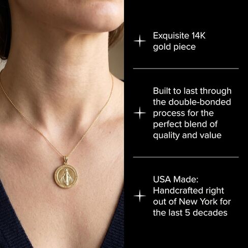 Cross+Crown Premium 14K Yellow Gold Virgin Mary Medal for Women & Men, Shiny Finish, Durable Double-Bonded 14K Yellow Gold Virgin Mary Pendant for Necklace, Women & Mens Gold Virgin Mary Medal, Handcrafted Religious Jewelry in the USA, 0.75" in Saudi Arabia