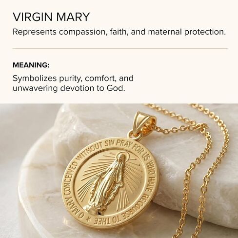 Cross+Crown Premium 14K Yellow Gold Virgin Mary Medal for Women & Men, Shiny Finish, Durable Double-Bonded 14K Yellow Gold Virgin Mary Pendant for Necklace, Women & Mens Gold Virgin Mary Medal, Handcrafted Religious Jewelry in the USA, 0.75" in Saudi Arabia
