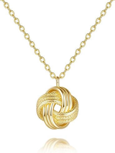 Gold Pendant Necklace 14K Gold Necklaces for Women Love Knot Necklace Artistic Knot Design with Stamped Textures Interlocking Circle Pendant Necklaces for Women Trendy in Saudi Arabia