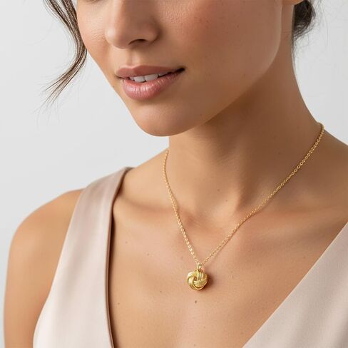Gold Pendant Necklace 14K Gold Necklaces for Women Love Knot Necklace Artistic Knot Design with Stamped Textures Interlocking Circle Pendant Necklaces for Women Trendy in Saudi Arabia