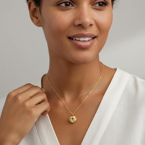 Gold Pendant Necklace 14K Gold Necklaces for Women Love Knot Necklace Artistic Knot Design with Stamped Textures Interlocking Circle Pendant Necklaces for Women Trendy in Saudi Arabia
