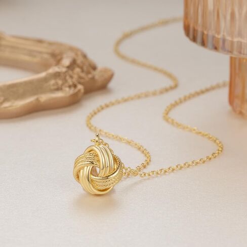 Gold Pendant Necklace 14K Gold Necklaces for Women Love Knot Necklace Artistic Knot Design with Stamped Textures Interlocking Circle Pendant Necklaces for Women Trendy in Saudi Arabia
