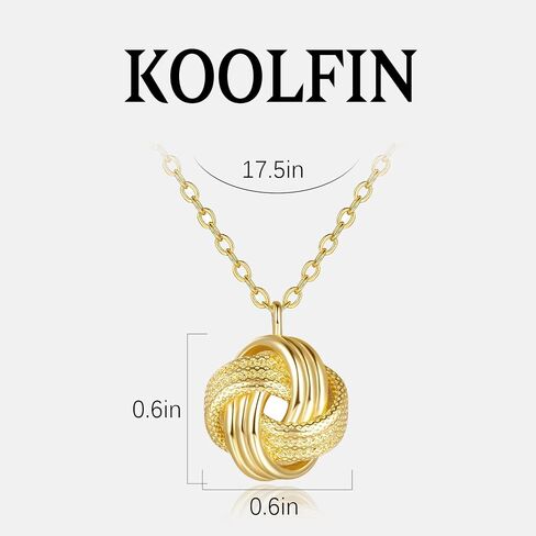 Gold Pendant Necklace 14K Gold Necklaces for Women Love Knot Necklace Artistic Knot Design with Stamped Textures Interlocking Circle Pendant Necklaces for Women Trendy in Saudi Arabia