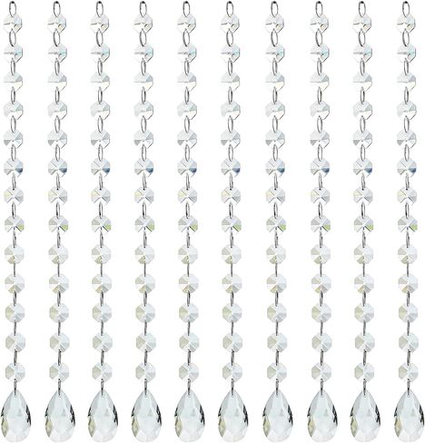 1ft Colorful Teardrop Crystal Hangings for Chandelier Parts Replacement Crystal Glass Prism Beads Garland Chain Decor for Wedding Party Christmas (10 Pack) in Saudi Arabia