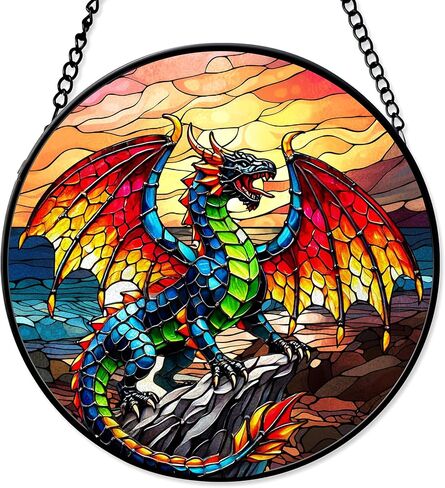7.8'' Dragon Suncatcher Dragon Stained Glass Ornament Gothic Sun Catcher Window Hanging Fairy Decor Home Room Wall Christmas Birthday Holiday Present Ideas Gift Exchange for Teens Men Women in Kuwait