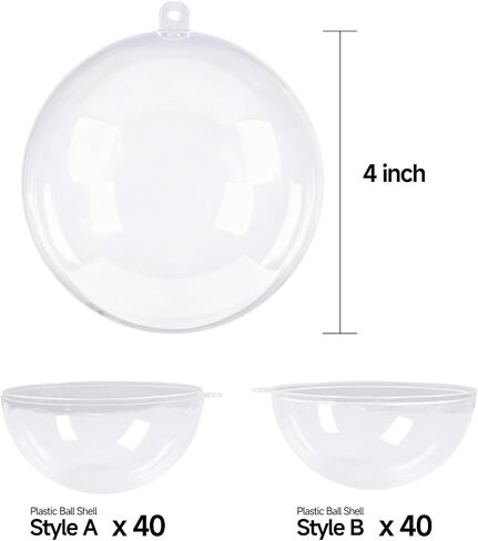 40 Pack 4 Inch Clear Fillable Ornament Balls, Split Plastic Balls for Christmas, Wedding and DIY Crafts in Saudi Arabia