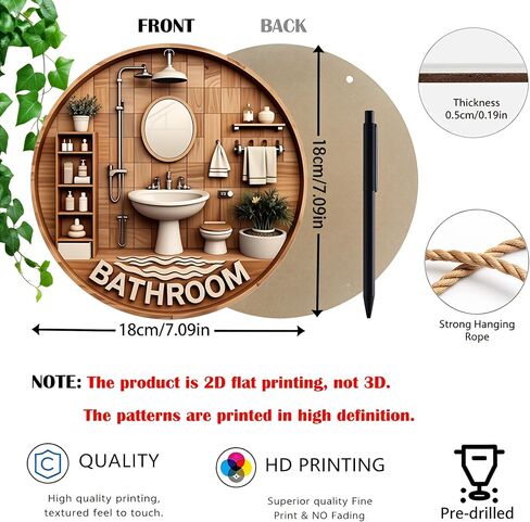 Welcome Round Hanging Sign with Modern Bathroom - Indoor/Outdoor Decoration for Spring, Home, Garden, Fence. Gift Choice: Christmas, Birthday, Anniversary, Celebrations in Kuwait
