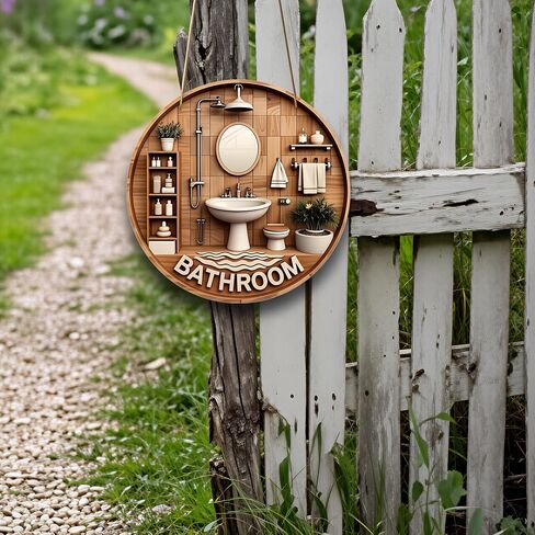 Welcome Round Hanging Sign with Modern Bathroom - Indoor/Outdoor Decoration for Spring, Home, Garden, Fence. Gift Choice: Christmas, Birthday, Anniversary, Celebrations in Kuwait