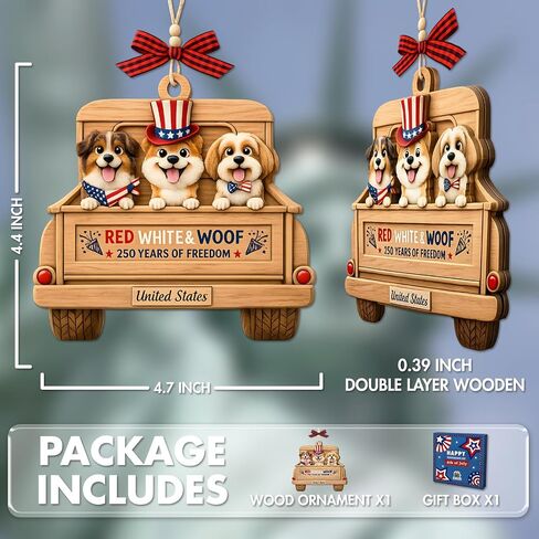 250th Anniversary USA Ornament – 2 Layers Wooden Decoration – ‘Red White & Woof 250 Years of Freedom’, USA 250th Anniversary Merchandise for Independence Day 4th of July in Saudi Arabia