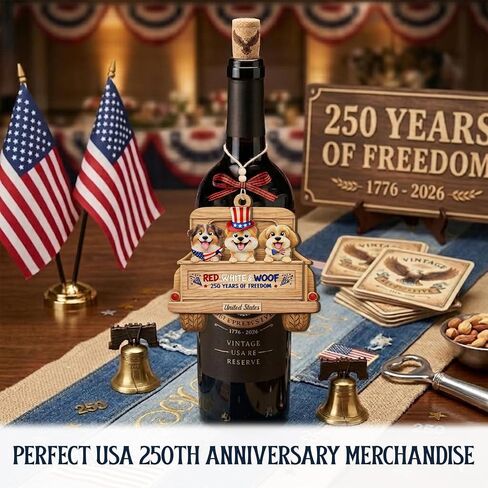 250th Anniversary USA Ornament – 2 Layers Wooden Decoration – ‘Red White & Woof 250 Years of Freedom’, USA 250th Anniversary Merchandise for Independence Day 4th of July in Saudi Arabia