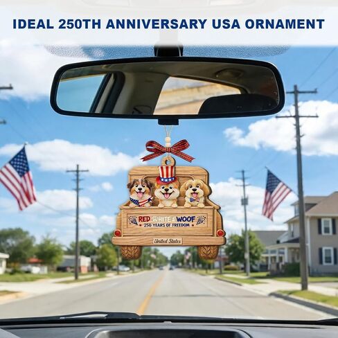250th Anniversary USA Ornament – 2 Layers Wooden Decoration – ‘Red White & Woof 250 Years of Freedom’, USA 250th Anniversary Merchandise for Independence Day 4th of July in Saudi Arabia