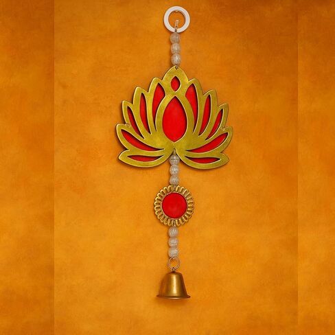 Decorative Hanging Lotus Bell Toran – Traditional Wall Door Hanging with Beads and Bell – Pack of 5 – Ideal for Festival, Pooja Room, Home Decor & Gifting (Red) in Saudi Arabia