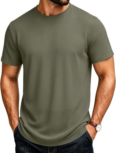 Men's T-Shirts Casual Knit Short Sleeve Crewneck Shirts Crewneck Shirts Knitted Pullover Tees in Kuwait