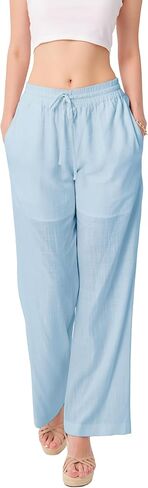 Euphoria Bliss Womens Linen Wide Leg Pants Lightweight Trousers Drawstring Loose Fit Breathable Side Pockets Beach Summer in Saudi Arabia