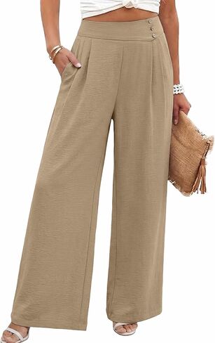 Women Palazzo Ankle Pants Summer Boho Wide Leg High Waist Casual Lounge Pant Beach Travel Vacation Outfits in Kuwait