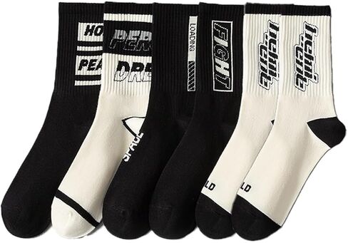 6 Pairs Men's Trendy Mid-Calf Socks - Breathable Cotton for Spring & Autumn, Comfort Fit, Casual Style in Saudi Arabia