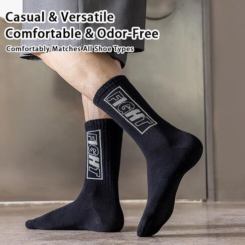 6 Pairs Men's Trendy Mid-Calf Socks - Breathable Cotton for Spring & Autumn, Comfort Fit, Casual Style in Saudi Arabia