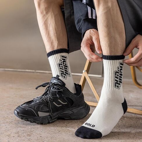 6 Pairs Men's Trendy Mid-Calf Socks - Breathable Cotton for Spring & Autumn, Comfort Fit, Casual Style in Saudi Arabia