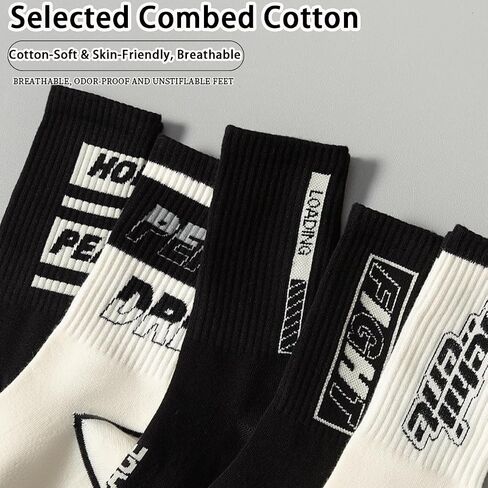 6 Pairs Men's Trendy Mid-Calf Socks - Breathable Cotton for Spring & Autumn, Comfort Fit, Casual Style in Saudi Arabia