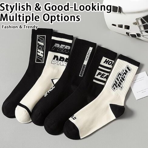 6 Pairs Men's Trendy Mid-Calf Socks - Breathable Cotton for Spring & Autumn, Comfort Fit, Casual Style in Saudi Arabia