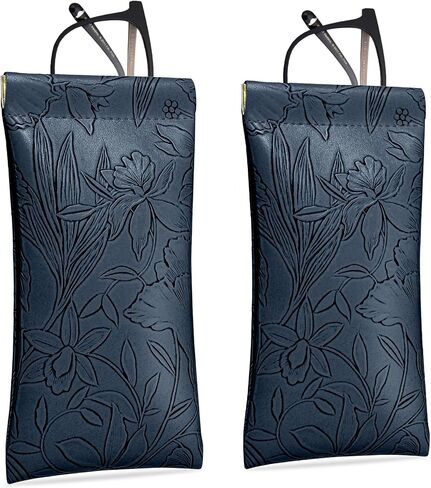 Eyeglasses Cases 2Pack Embossed PU leather glasses pouch Squeeze Top Portable Glasses Cases for Men Women in Saudi Arabia