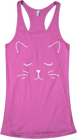 قميص بدون أكمام للسيدات من Threadrock باللون الأبيض Kitty Cat Face Racerback in Kuwait
