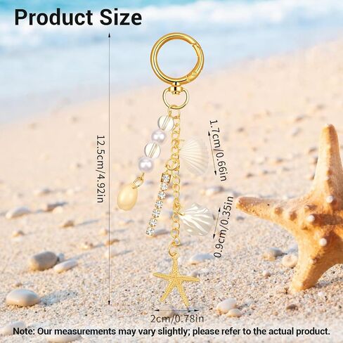 Gold Beach Keychain, Starfish Pearl Seashell Bag Charm, Purse Charm, Summer Travel Gift For Women, Novelty Keychain in Saudi Arabia