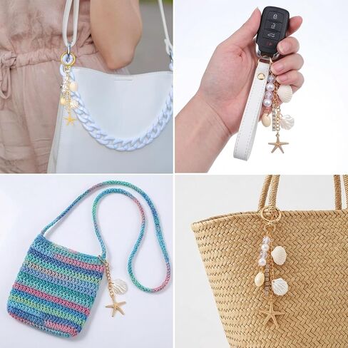 Gold Beach Keychain, Starfish Pearl Seashell Bag Charm, Purse Charm, Summer Travel Gift For Women, Novelty Keychain in Saudi Arabia