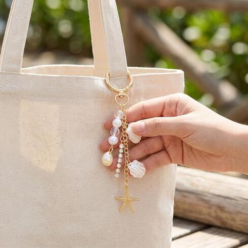 Gold Beach Keychain, Starfish Pearl Seashell Bag Charm, Purse Charm, Summer Travel Gift For Women, Novelty Keychain in Saudi Arabia