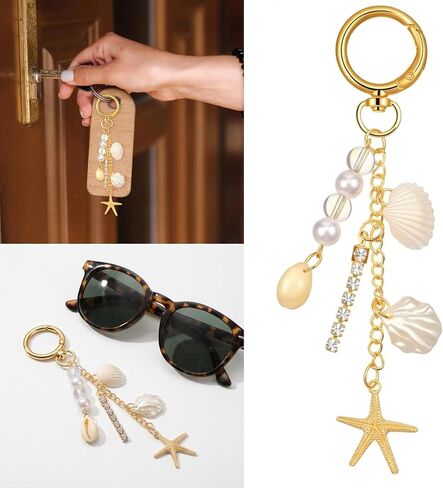Gold Beach Keychain, Starfish Pearl Seashell Bag Charm, Purse Charm, Summer Travel Gift For Women, Novelty Keychain in Saudi Arabia