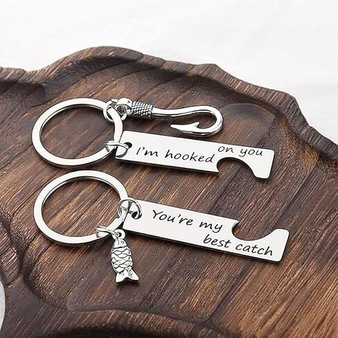 URSMART 2 Pcs Couple Keychain, Fishing Keychain Fishing Gifts for Boyfriend Husband Hubby Fishing Lover Keychains Valentine’s Day Christmas Gift You're My Best Catch I'm Hooked on You in Saudi Arabia
