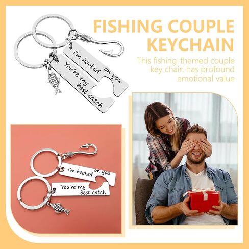 URSMART 2 Pcs Couple Keychain, Fishing Keychain Fishing Gifts for Boyfriend Husband Hubby Fishing Lover Keychains Valentine’s Day Christmas Gift You're My Best Catch I'm Hooked on You in Saudi Arabia