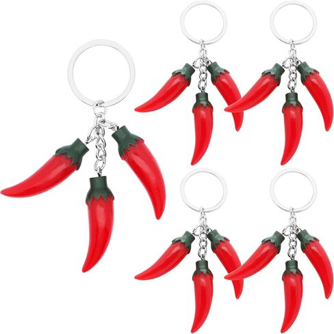 6Pcs Red Pepper Keychain Resin Chili Charm Keyrings Simulation Vegetable Food Key Organizer Holder for Men and Women Gifts in Saudi Arabia