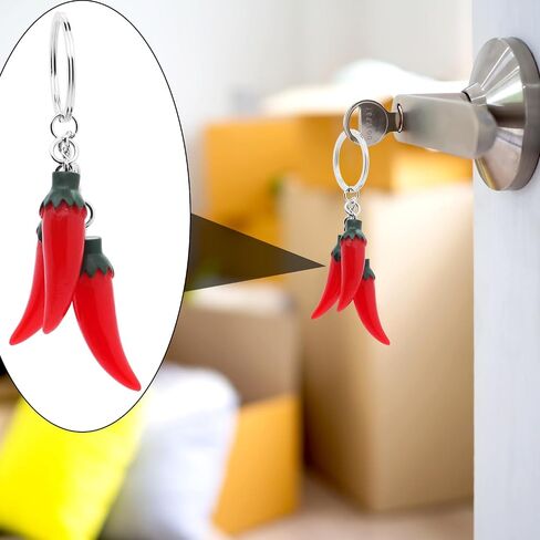 6Pcs Red Pepper Keychain Resin Chili Charm Keyrings Simulation Vegetable Food Key Organizer Holder for Men and Women Gifts in Saudi Arabia
