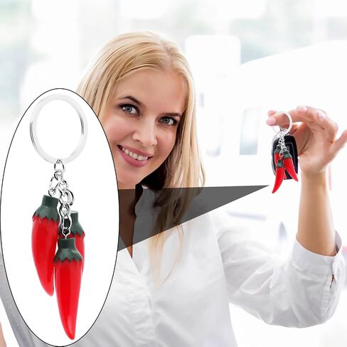 6Pcs Red Pepper Keychain Resin Chili Charm Keyrings Simulation Vegetable Food Key Organizer Holder for Men and Women Gifts in Saudi Arabia