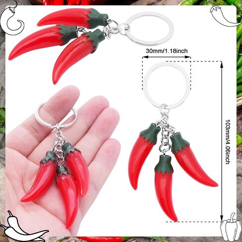 6Pcs Red Pepper Keychain Resin Chili Charm Keyrings Simulation Vegetable Food Key Organizer Holder for Men and Women Gifts in Saudi Arabia