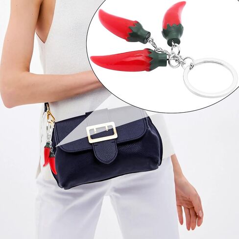 6Pcs Red Pepper Keychain Resin Chili Charm Keyrings Simulation Vegetable Food Key Organizer Holder for Men and Women Gifts in Saudi Arabia