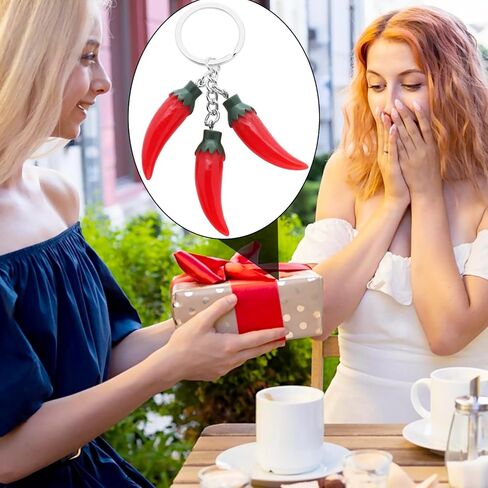 6Pcs Red Pepper Keychain Resin Chili Charm Keyrings Simulation Vegetable Food Key Organizer Holder for Men and Women Gifts in Saudi Arabia