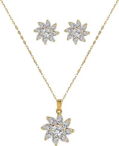 14K Gold Plated Flower Necklace and Earring Set for Women Elegant Jewelry Set with Cubic Zirconia for Women Party and Wedding Wear in Kuwait