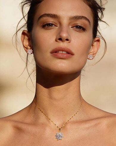 14K Gold Plated Flower Necklace and Earring Set for Women Elegant Jewelry Set with Cubic Zirconia for Women Party and Wedding Wear in Kuwait