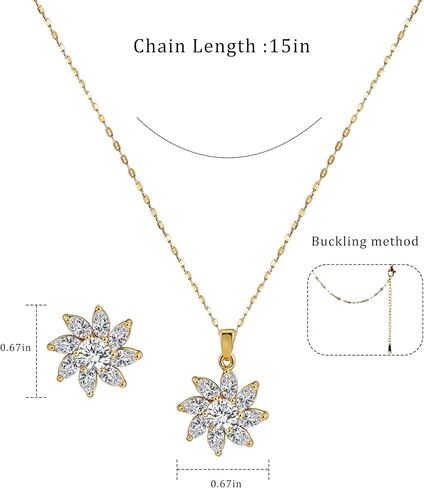 14K Gold Plated Flower Necklace and Earring Set for Women Elegant Jewelry Set with Cubic Zirconia for Women Party and Wedding Wear in Kuwait