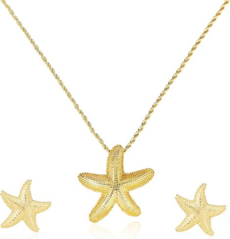 Mikovivi Starfish Necklace & Earrings, 18K Gold Plated Stylish Summer Beach Charm Necklace and Gold Starfish Earrings Delicate Summer Jewelry for Women Friend Wife Gift in Kuwait