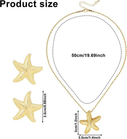 Mikovivi Starfish Necklace & Earrings, 18K Gold Plated Stylish Summer Beach Charm Necklace and Gold Starfish Earrings Delicate Summer Jewelry for Women Friend Wife Gift in Kuwait