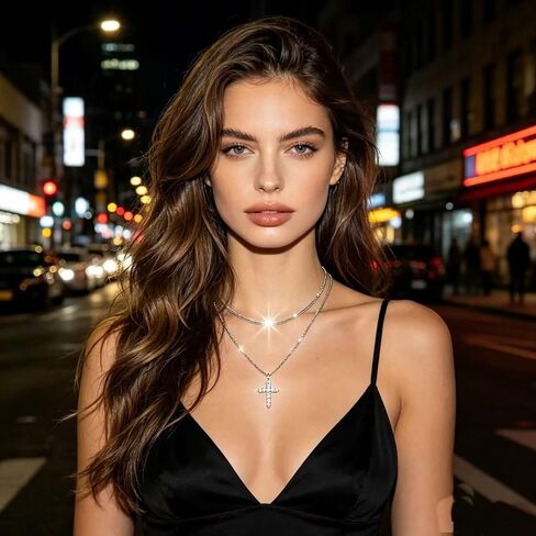 Yuoos Sparkly Silver Necklace Bracelets for Women Rhinestone Cross Pendent Necklace Sparkly Chain Stackable Layered Necklace Bracelets for Women Beach Jewelry Gift in Saudi Arabia