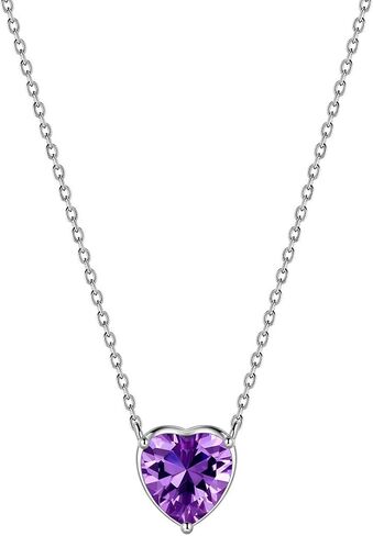 Aurora Tears Birthstone Necklace Tiny Hearts Love Pendant - Women 925 Sterling Silver Small Heart Stone Birth Birthday Gift Present Minimalist Jewelry in Saudi Arabia