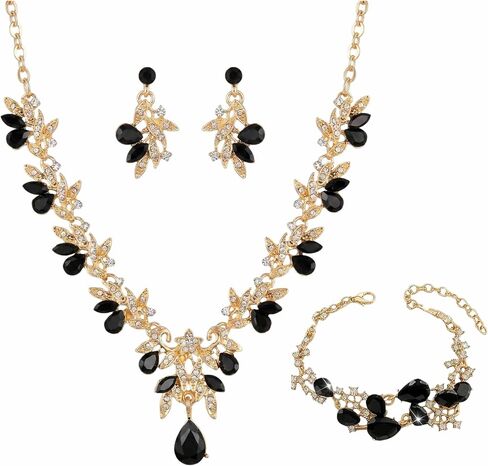 Kamirola Gold Jewelry Sets Rhinestone Wedding Necklace Earrings Bracelet Set Prom For Costume Jewelry for Women and Brides in Kuwait