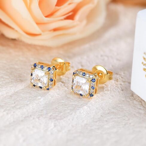 Titanium Stud for Sensitive Ears, Gold Plated Halo Cubic Zirconia Earrings in Kuwait