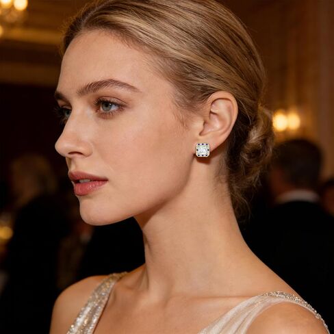 Titanium Stud for Sensitive Ears, Gold Plated Halo Cubic Zirconia Earrings in Kuwait